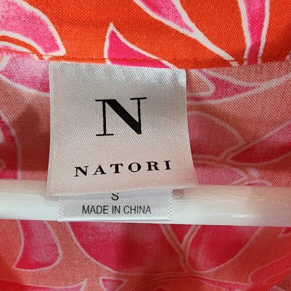 Natori Tunic Top Women S Red & Pink Floral V Neck 3/4 sleeve Flowy Soft Rayon - Picture 3 of 7